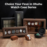 Ohuhu Watch Case, Watch Organizer for Men Wood Grain PU Leather - 6 Slot Watch Holder Real Glass Lid Jewelry Organizer Storage Soft Velvet Watch Display Case for Women Men Birthday Fathers Day Ohuhu