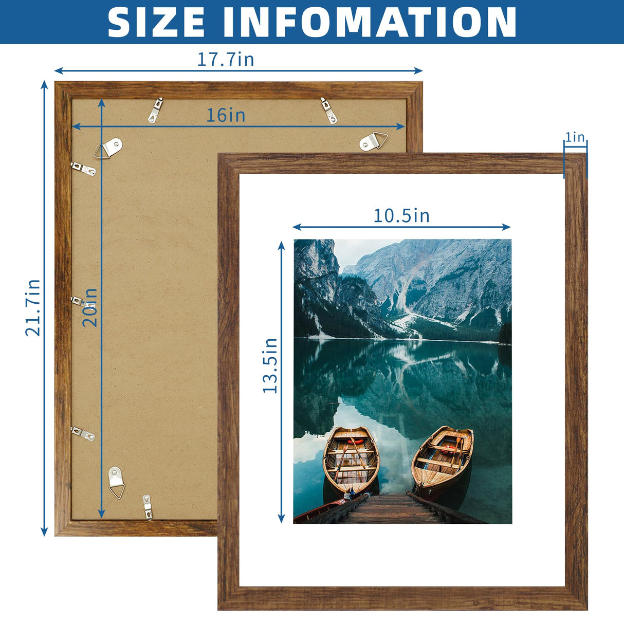 Hongkee 16x20 Frames Set of 2, Rustic Brown Wood Style - Display 16 x 20 Picture without Mat or 11x14 Picture with Mat, Wall Mounting Horizontal and Vertical Hongkee