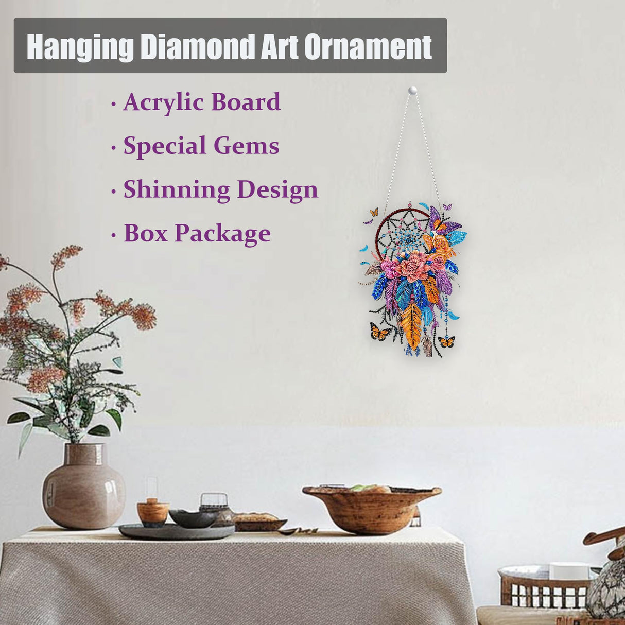 Eiflow DIY Hanging Diamond Art Kit Dreamcatcher, Acrylic Board Diamonds Painting Ornament Pendant Kit Eiflow
