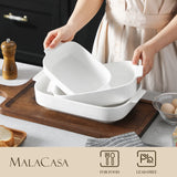 MALACASA Casserole Dishes for Oven, Porcelain Baking Dishes Set of 3, Durable Casserole Dish Set Lasagna Pan Deep, Ceramic Bakeware Sets with Handles, White (13.8''/11.7''/9.4''), Series Bake MALACASA