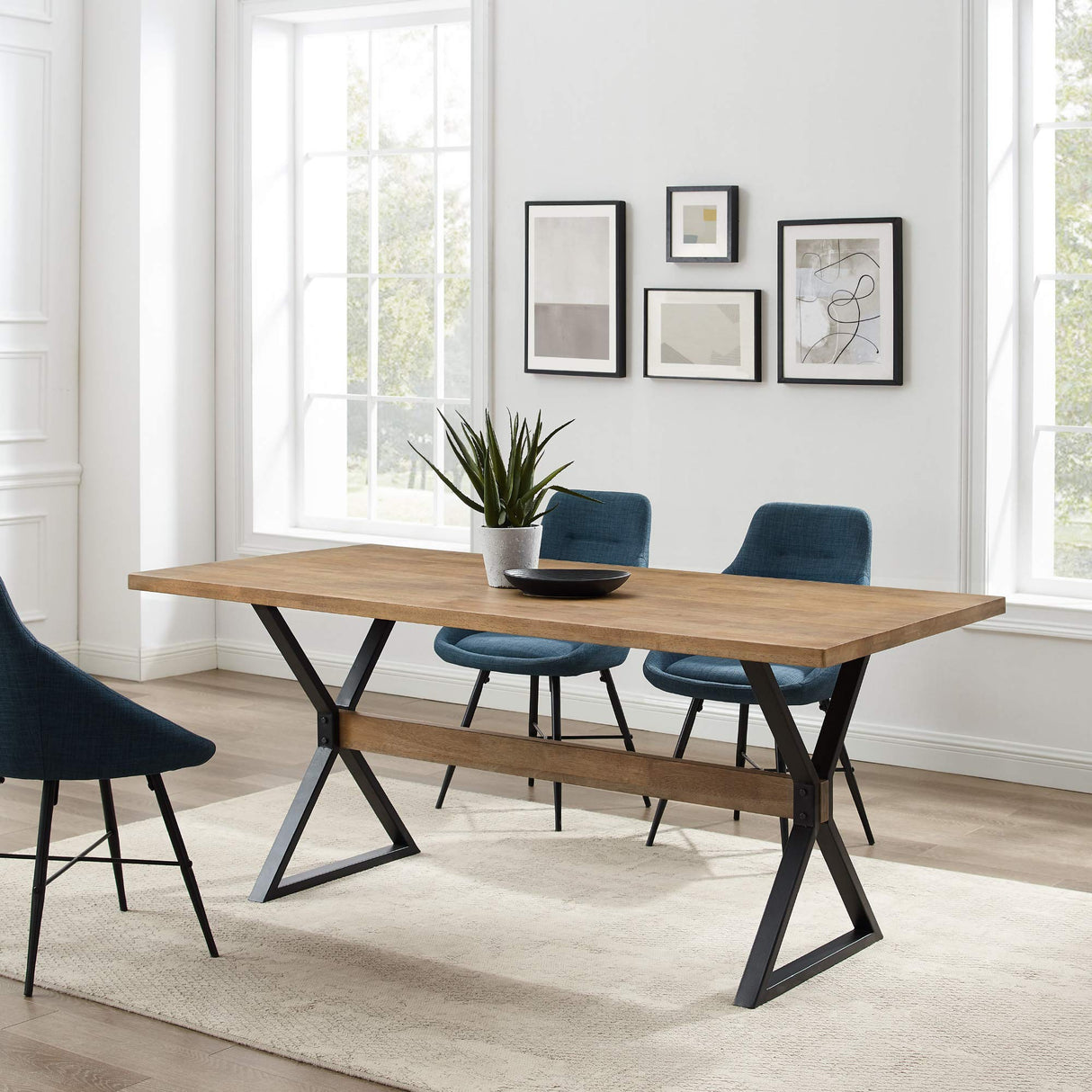 Walker Edison Harrold Modern Farmhouse X Leg Dining Table, 72 Inch, Rustic Oak Walker Edison