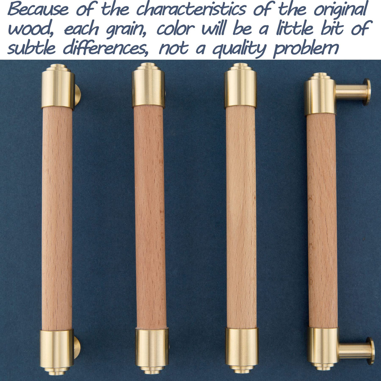 KOXHERO Wood and Brass Cabinet Pulls 7 Inch Center to Center Double Hole 4Pack Modern Kitchen Drawer Handle Unfinished Dresser Knob for Closet Cupboard Wardrobe Brushed Finish KOXHERO