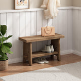 HOKYHOKY Solid Wood Entryway Bench - 31.5" Farmhouse Small Storage Bench, Rustic Narrow Bench Seat for Indoor, Entryway, Dining Room, Living Room and Hallway, Brown HOKYHOKY
