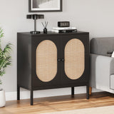 IDEALHOUSE Rattan Buffet Cabinet, Storage Cabinet with Doors and Shelves, Accent Cabinet Sideboard, Black Console Cabinet with Storage Entryway Cabinet for Living Room, Dining Room, Hallway (Black) IDEALHOUSE