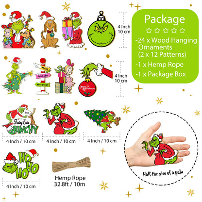 Christmas Tree Decorations - 24Pcs Wood Christmas Tree Hanging Ornament Holiday Xmas Ornaments Christmas Decorations Decor Home Indoors