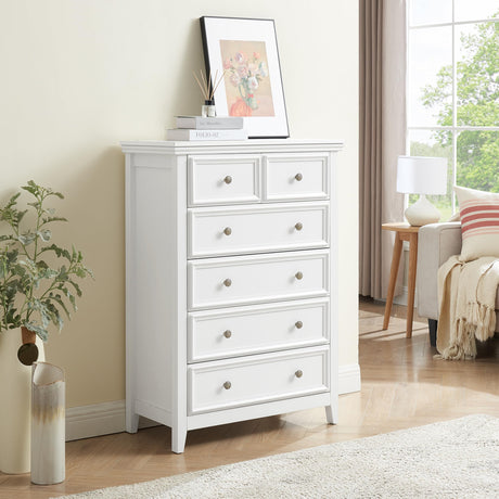 Ball & Cast Farmhouse 6 Drawer Dresser, Chest of Drawers with Vintage Carved Flower Handle and Wood Grain Tabletop, Anti-Tipping Design,31.5" Wide Storage Organizer for Bedroom, Living Room,White Ball & Cast