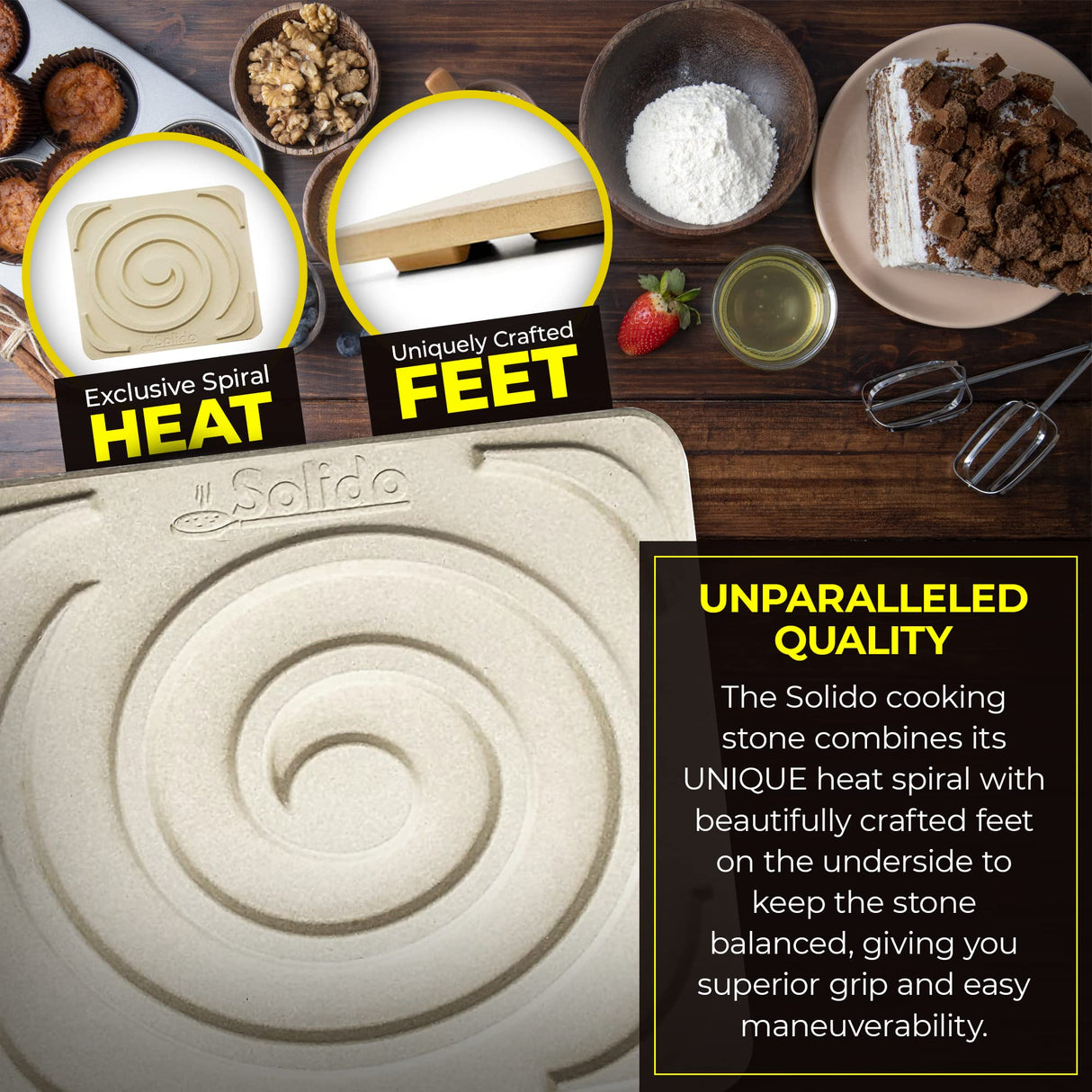 Pizza Stone - Baking Stone. SOLIDO Rectangular 14"x16" - Perfect for Oven, BBQ and Grill Solido