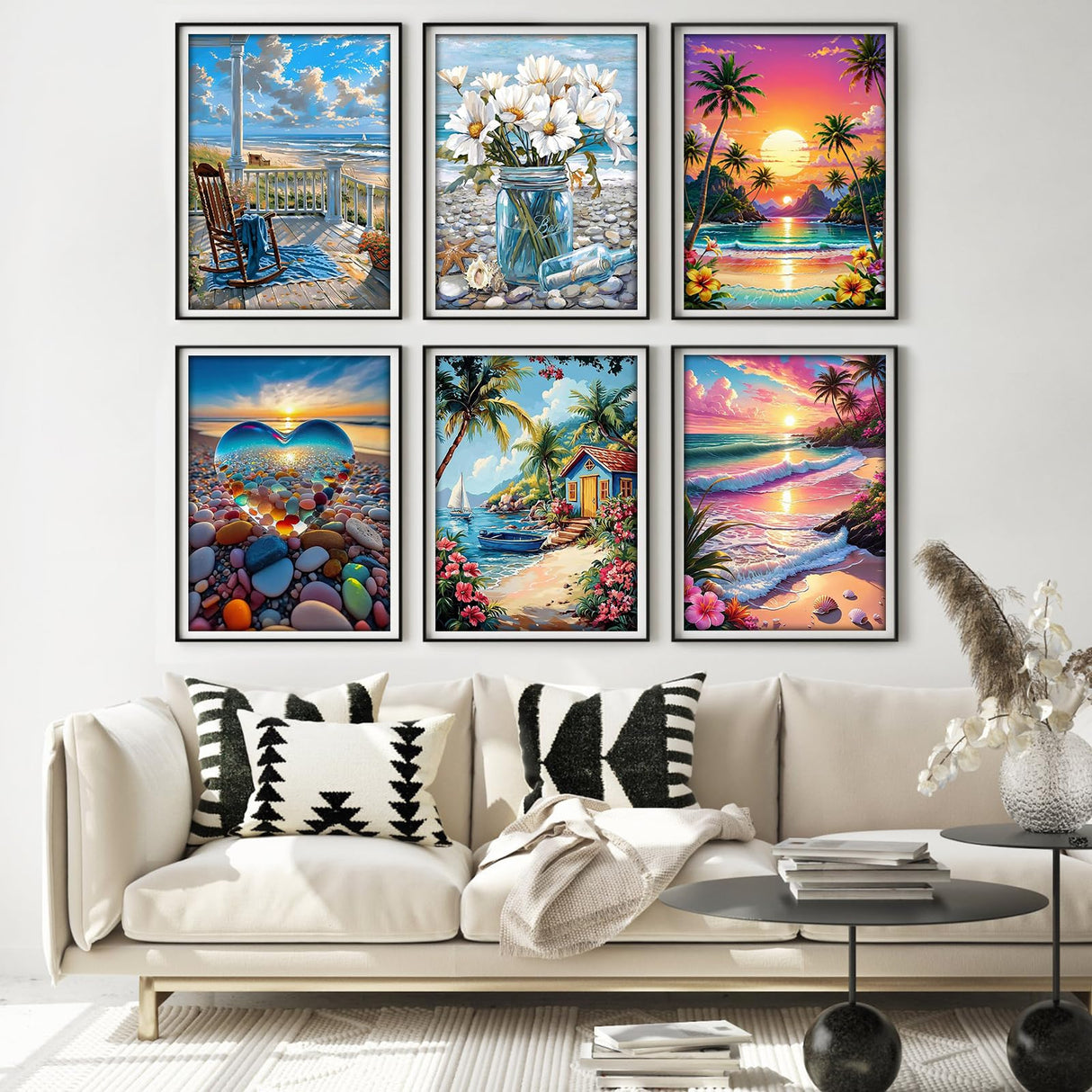 WUDWL Diamond Painting Kits for Adults - 6 Pack Beach DIY 5D Diamond Art Kits Full Drill Diamond Dots Paintings with Diamonds Gem Art and Crafts Home Decor 12x16inch WUDWL