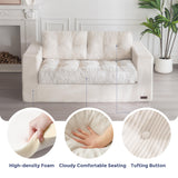 MAXYOYO Bean Bag Chair for Adults, Upholstered Floor Sofa with Armrests, Loveseat Boneless Couch with Tufted Cushion & Backrest, Sofa in A Box, Large Bean Bag Couch for Bedroom Living Room, Beige MAXYOYO