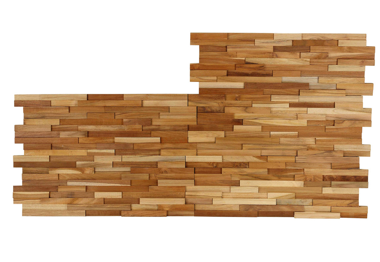 Bare Decor EZ-Wall 3D Mosaic Tile in Solid Teak Wood, Set of 10 Natural Finish Tiles Bare Decor