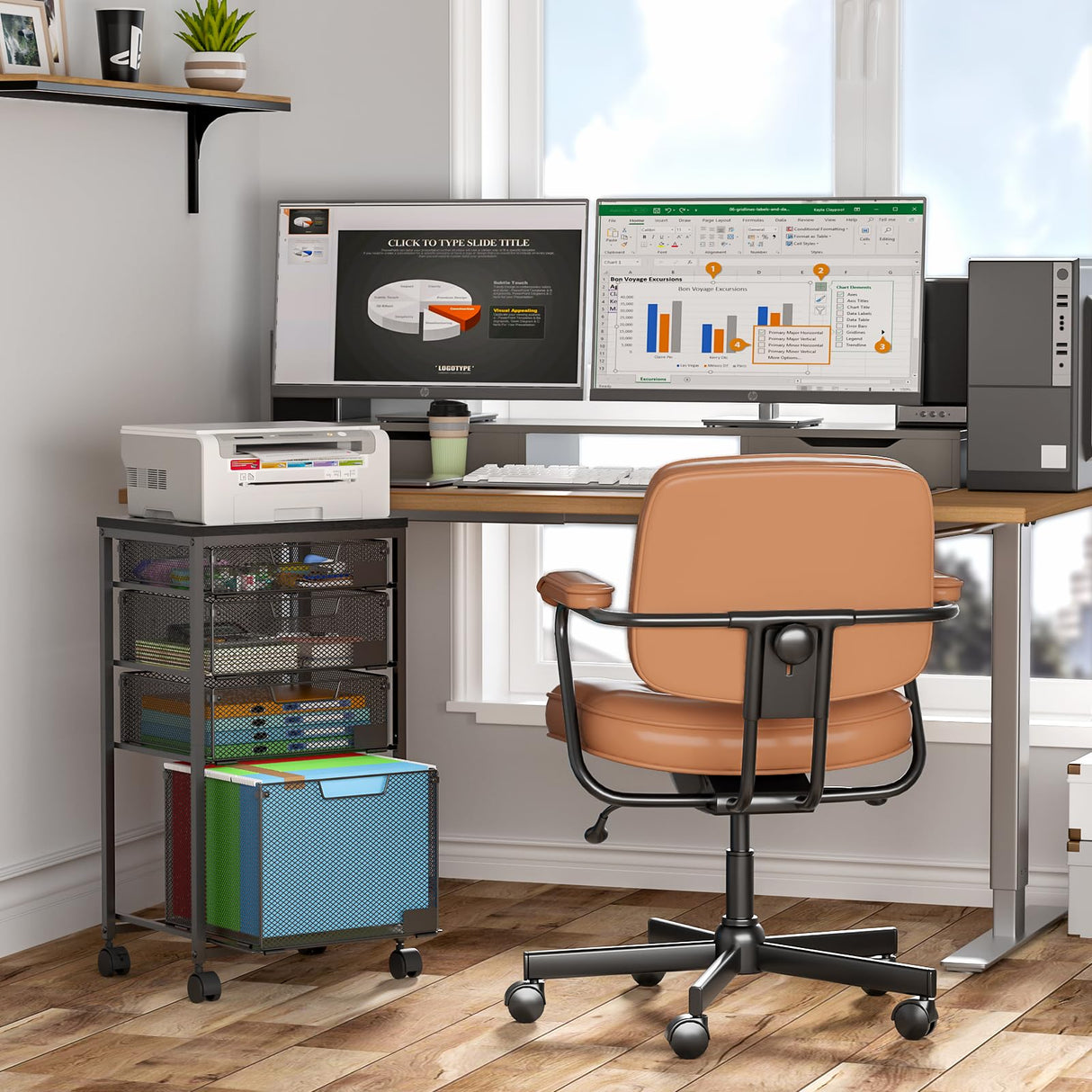 Rolling File Cart with 4 Storage Drawers, Filing Cabinet for Home Office, Hanging File Folder Organizer with Wheels Under Desk, Utility Craft Cart Printer Stand, Black, Patent Pending Sbanmao