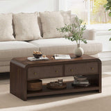 Oak&Sparrow 48'' Boho Coffee Table, Thickened Arc-Shaped Design with Rattan Drawer, Oak Table for Living Room
