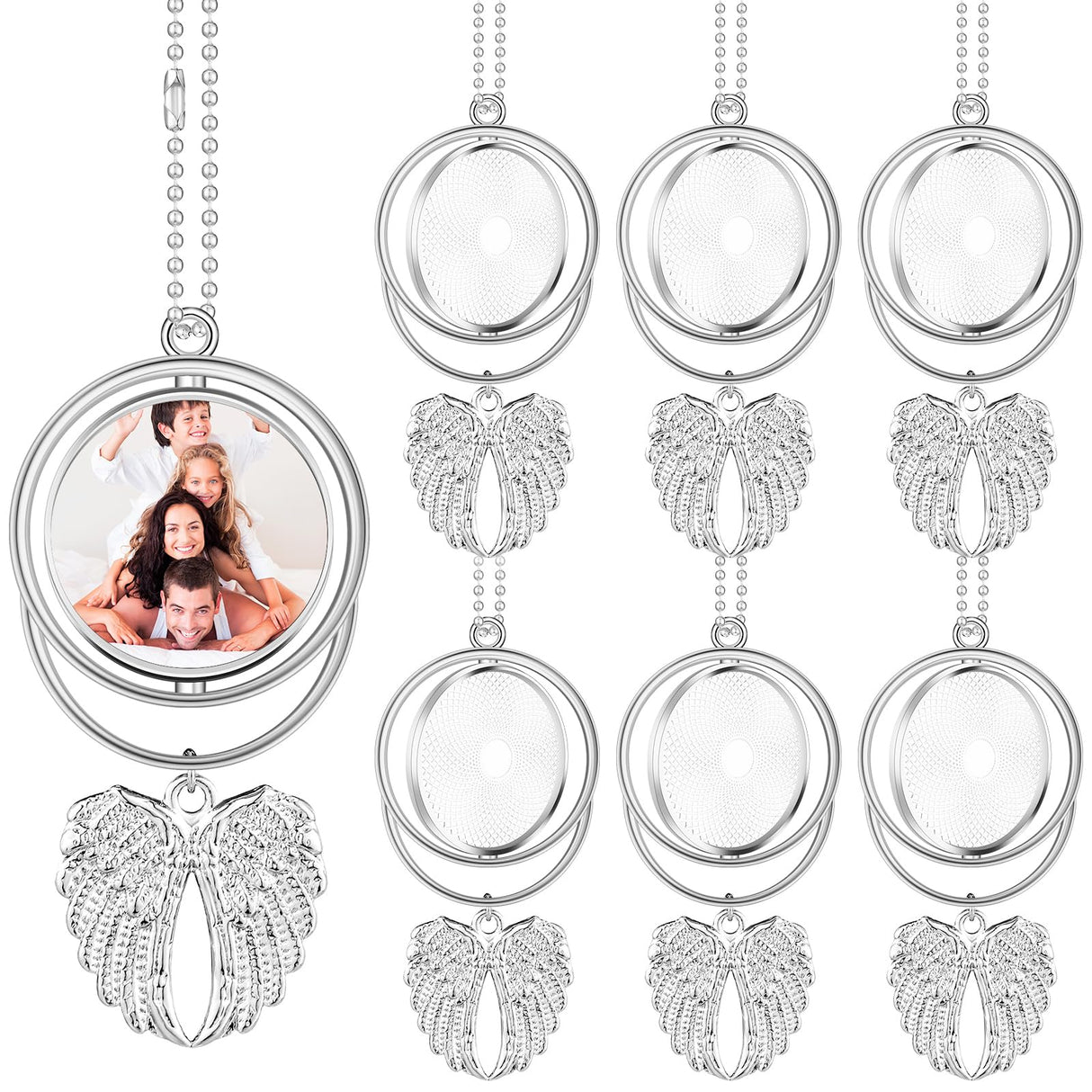 Landical 6 Pcs Sublimation Rhinestone Trays Pendant Set Sublimation Blanks Bulk Keychain Making Kit Double Sided Angel Wing Heat Sublimation Pendant Printing Hot Transfer Sublimation Ornament Blanks Landical