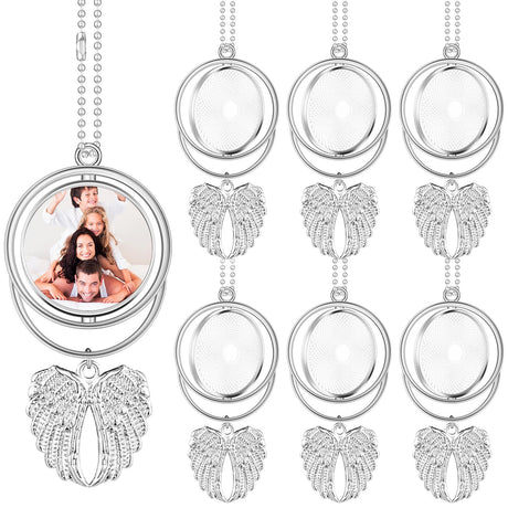 Landical 6 Pcs Sublimation Rhinestone Trays Pendant Set Sublimation Blanks Bulk Keychain Making Kit Double Sided Angel Wing Heat Sublimation Pendant Printing Hot Transfer Sublimation Ornament Blanks Landical