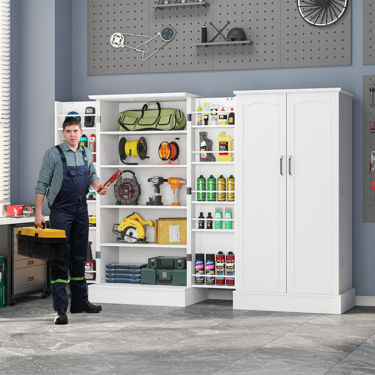 kepptory Kitchen Pantry Cabinet, Pantry Storage Cabinet with Adjustable Shelves and Drawer, Sideboard Buffet Cupboards Storage Shelf for Home Office Use (White, 16" D x 24" W x 47" H) kepptory