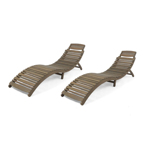Christopher Knight Home Tycie Outdoor Acacia Wood Foldable Chaise Lounge (Set of 2), Gray Finish Christopher Knight Home