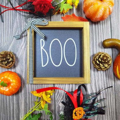 skyjoohy Boo Sign, Halloween Wooden Signs Boo Table Decorations Halloween Home Decor Indoor Tiered Tray Decor Bathroom Farmhouse Desk Decor Inside Decorative Signage (Hallowween-BOO) - WoodArtSupply