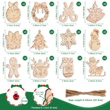 96 Pcs Wooden Christmas Ornaments Unfinished Wood Slices, Wooden Christmas Tree Hanging Ornaments for DIY Art Craft with 12 Styles, DIY Wooden Christmas Ornaments Hanging Decorations Kit BENIMUS