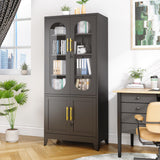 winiowa Metal Storage Cabinet with Adjustable Shelves，Garage Cabinet with 4 Lockable Doors, 71" Tall Kitchen Pantry Cabinets，Steel Locking Cabinets for Kitchen, Garage, Office,Living Room-Black winiowa