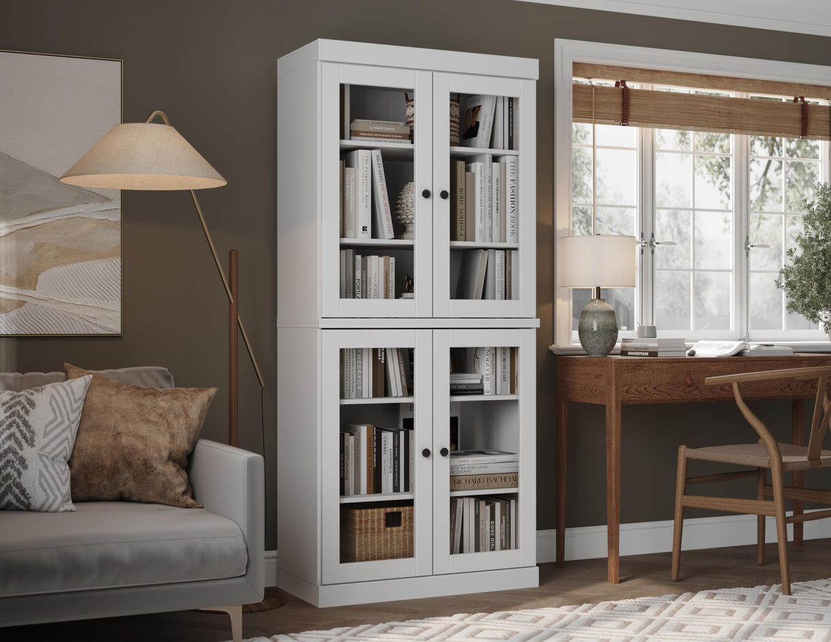 Palace Imports 100% Solid Wood 6-Shelf Bookcase w/ 4 Glass Doors, White, 32" w x 72" h, Renewable Eco-Friendly Wood, Made in Brazil Palace Imports