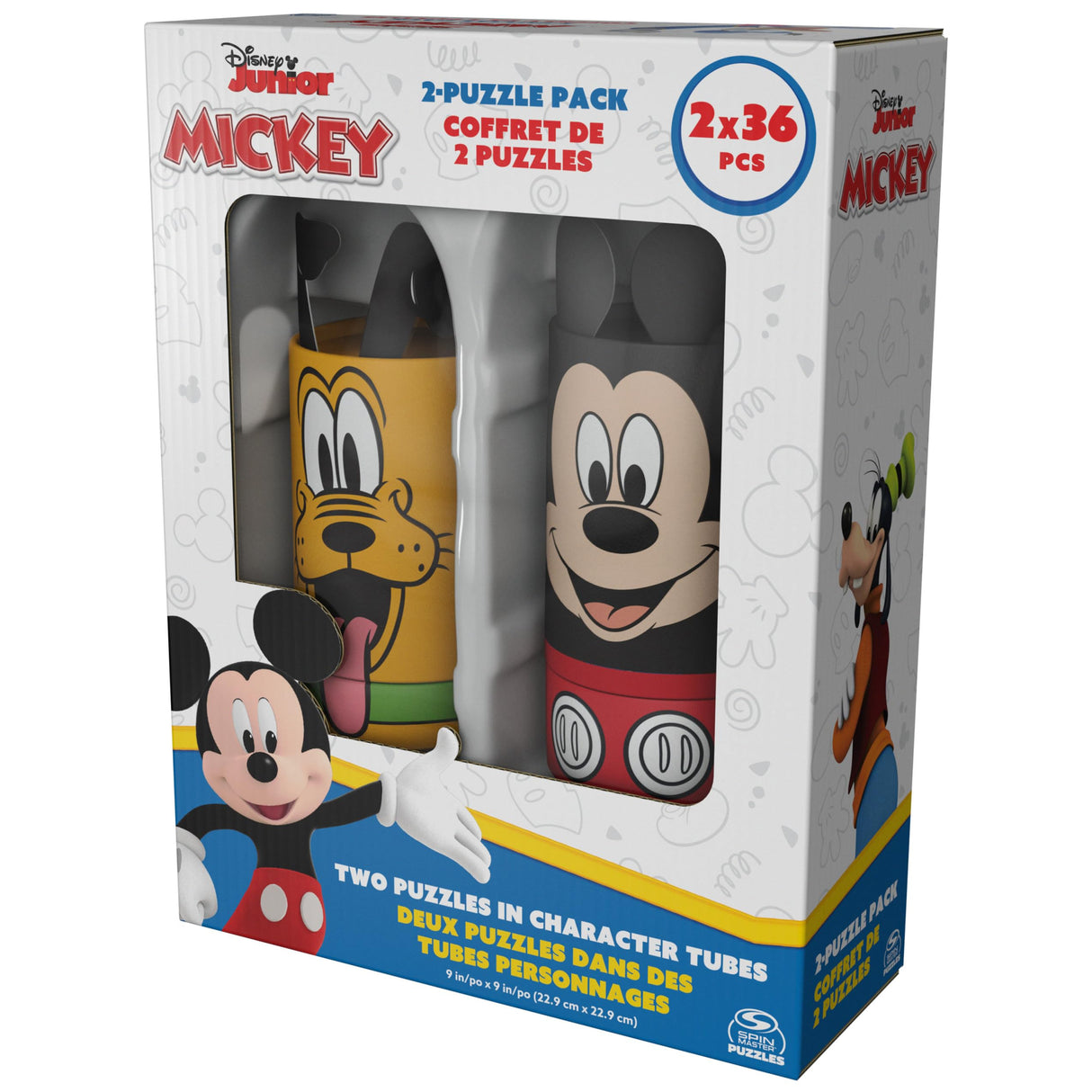 Disney Mickey Mouse, 2-Puzzle Pack 36-Piece Jigsaw Puzzles Storage Tubes Disney Toys Mickey Mouse Clubhouse Kids Puzzles Disney Gifts, for Ages 4 and up Spin Master Games