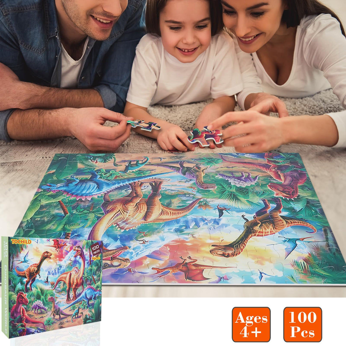 Large Piece Dinosaur Jigsaw Puzzle for Kid Boys Ages 4-10 Year Old 100 Pieces Jigsaw Puzzles for Kids Ages 4-6 Educational Toys for Children Boys Girls Ages 4-6 6-8 8-10 TOCHILD