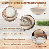 BakinTalk Banneton Bread Proofing Basket Set of 2, 9" Round Sourdough Banneton Baskets with Linen Liners, Premium Handmade Natural Indonesian Rattan, Bread Bowls for Rising and Baking BakinTalk