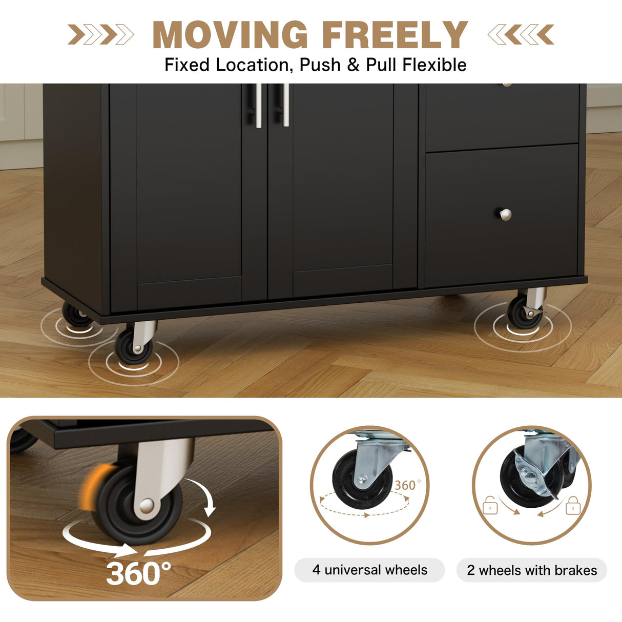 Shintenchi Kitchen Island with Folding Drop Leaf, Rolling Island Table with Storage, Kitchen Cabinet on Wheels with Seating Area for Kitchen, Bar Cart with Cabinet, Black Shintenchi