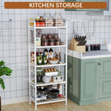 GIOTORENT 5-Tier Pantry Shelves with Wooden Boards, Heavy Duty Storage Shelves & Book Shelf, Adjustable Metal Shelving Unit for Kitchen Bathroom Laundry Organizer, Sturdy Rust-Resistant, White