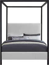 Meridian Furniture JamesBeige-K James Collection Modern | Contemporary King Bed with Cream Linen Textured Fabric, Matte Black Steel Canopy, Full Slats, 81" W x 85" D x 86" H, Cream, King Meridian Furniture