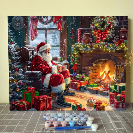 Aihonmin Christmas Paint by Numbers Kits for Adult Santa Claus Paint by Numbers Christmas Tree Gift Digital Oil Painting Kits on Canvas with Brushes and Acrylic Pigment Without Framed 16''W x 20''H Aihonmin