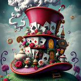 1tonine DIY 5D Fantasy Hat Diamond Art Kits for Adults-Playing Cards Full Drill Round Diamond Dots Paint by Numbers Kit-Red Hat Diamond Painting Gem Arts and Crafts for Home Decor and Gifts 1tonine