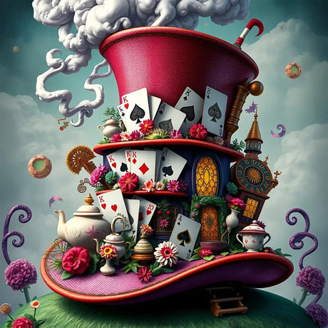 1tonine DIY 5D Fantasy Hat Diamond Art Kits for Adults-Playing Cards Full Drill Round Diamond Dots Paint by Numbers Kit-Red Hat Diamond Painting Gem Arts and Crafts for Home Decor and Gifts 1tonine