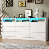9 Drawer Dresser for Bedroom with Power Outlet, White Dressers with LED Light, Dresser Chest of Drawers for Closet,Wooden Dressers Organizer Cabinet for Living Room,Entryway, Hallway （9 Drawer White） STIKELY