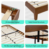 LINSY Queen Bed Frame, Wood Platform Bed Frame with headboard, Solid Wood Bed with Wood Slat Support, No Box Spring Needed, Easy Assembly, Walnut, Queen LINSY