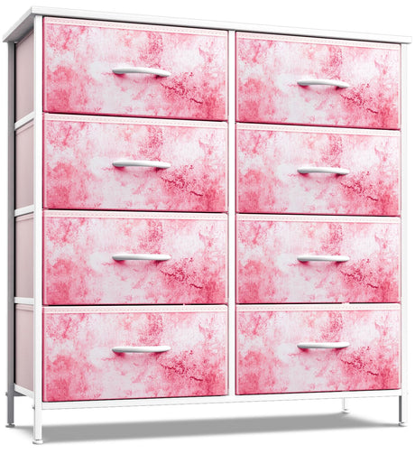Sorbus Dresser with 8 Drawers - Furniture Storage Chest Tower Unit for Bedroom, Hallway, Closet, Office Organization - Steel Frame, Wood Top, Easy Pull Fabric Bins (8-Drawer, Pink) Sorbus