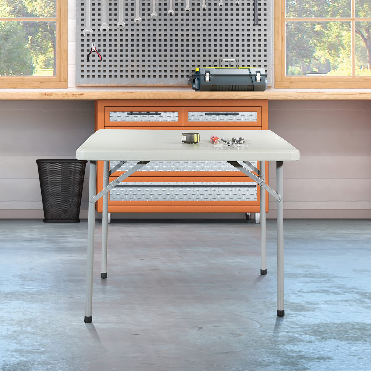 Office Star Resin Sqaure Multipurpose Table with Collapsible Legs, Indoor Outdoor Use for Banquets, Picnics, and Parties, 36 Inch, Square Office Star