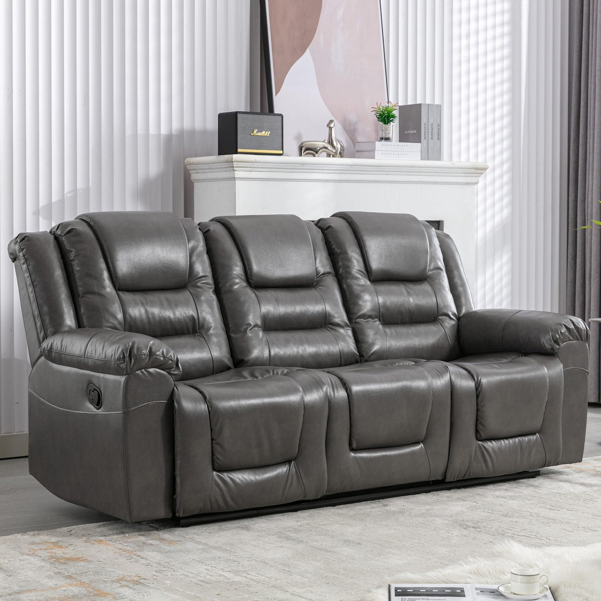 3 Seater Home Theater Recliner Manual Recliner Chair with Two Built in Cup Holders for Living Room,Bedroom, Grey Generic