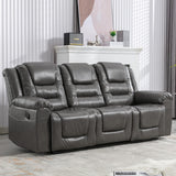 3 Seater Home Theater Recliner Manual Recliner Chair with Two Built in Cup Holders for Living Room,Bedroom, Grey Generic