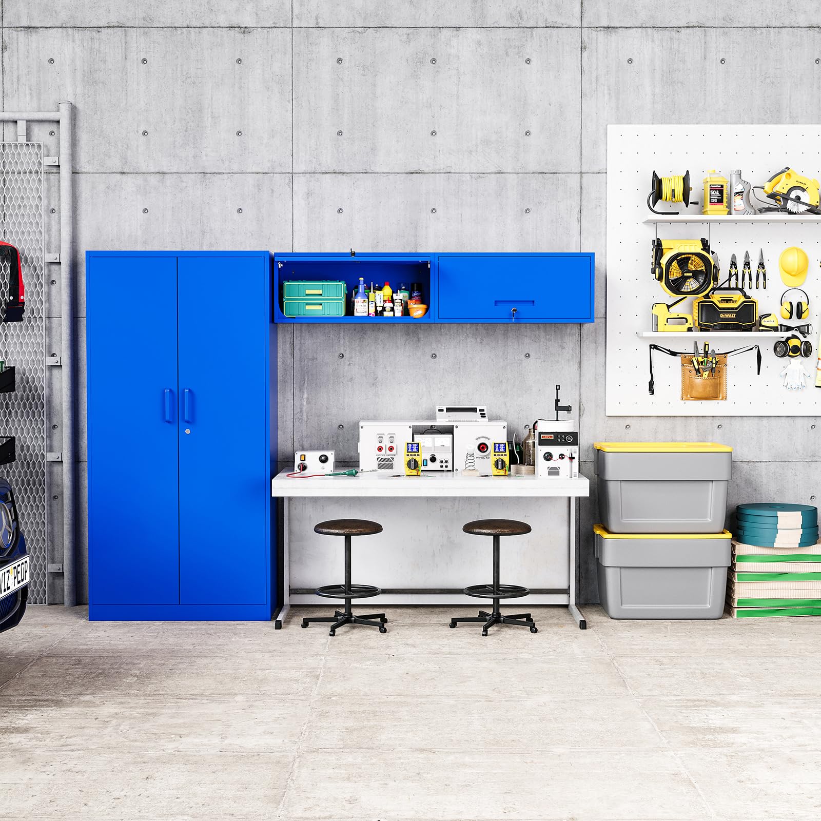 MIIIKO Wall Cabinet with 1 Door, Wall Mounted Garage Tool Cabinets, Blue Locking Small Metal Floating Cabinet for Garage, Home Office, Kitchen and Pantry - WoodArtSupply