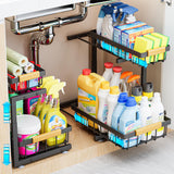 ADBIU Under Sink Organizer, 2 Pack 2 Tier Expandable Height (13.2" - 17.2") Pulling Out Kitchen Bathroom Cabinet Organizers ADBIU