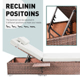 Rophefx Outdoor PE Wicker Patio Lounge Chairs Set of 2, Outside Rattan Pool Lounge Chair with Cup Holder & Adjustable Backrest, Brown Rattan Recliners for Poolside Deck Beach Yard (White Cushions) Rophefx