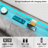 Twin Size Lift Up Storage Bed Frame with Adjustable Headboard, Charging Station, LED Lights, Wood Slats, Noise-Free, No Box Spring Needed, Light Grey Fameill