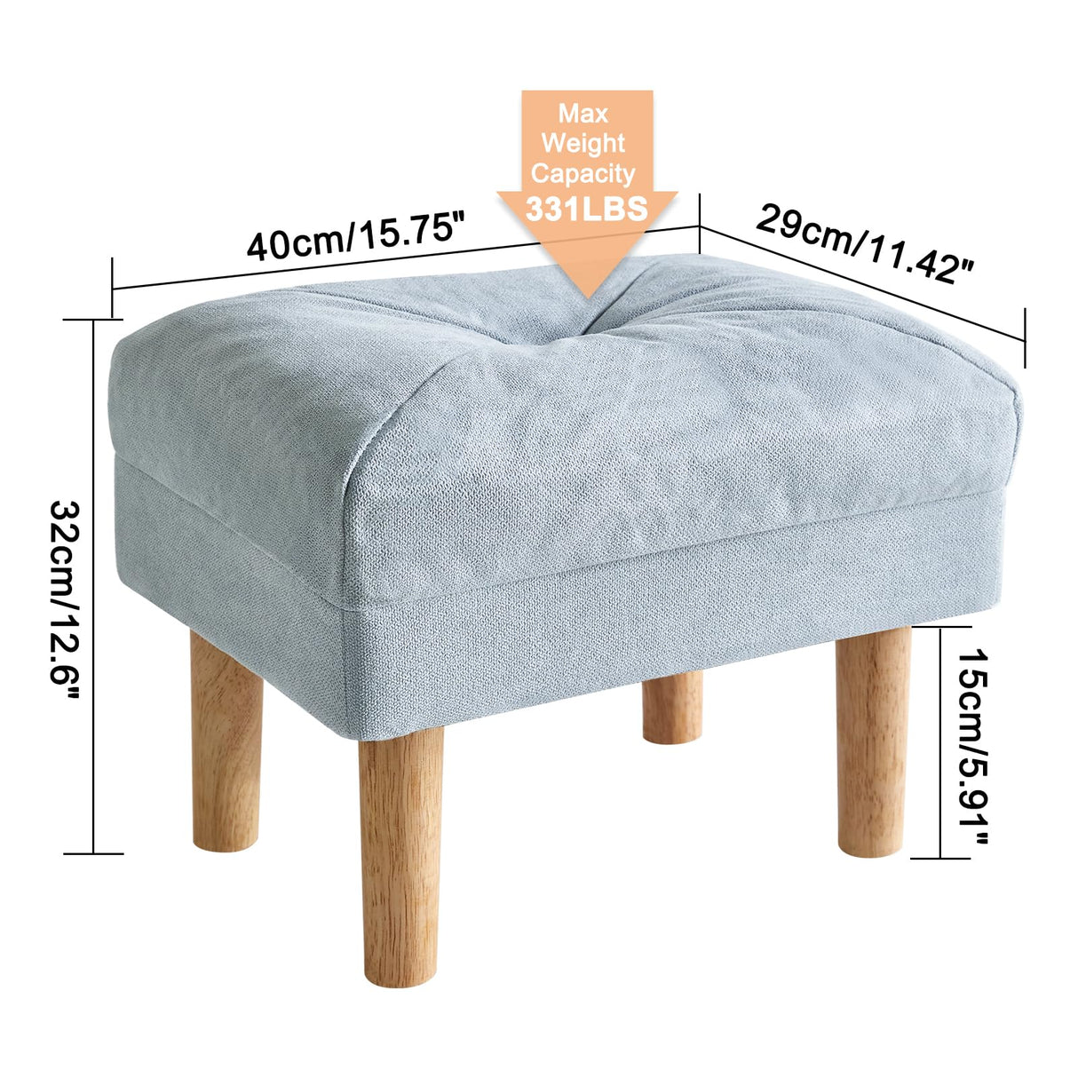 YMYNY 15.75" Small Footstool Ottoman, Footrest with Sponge Padded Seat, Step Stool for Sofa, Bedroom, Living Room, Entryway, Modern Change Shoes Stool, Wood Legs, Light Blue UHBD023BL YMYNY