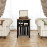 Record Player Stand, Vinyl Record Storage Table End Table with Display Shelf Holds up to 130 Albums, Large Nightstand Wood Turntable Stand Cabinet Side Table for Living Room, Bedroom, Black LIDYUK