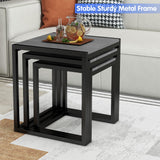 HAHRIR Nesting Table Set of 3 Side Tables, Modern Coffee Table Stacking End Table with Metal Frame (A-Square, Grey) HAHRIR