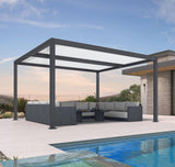 PURPLE LEAF Louvered Pergola 12' x 14' Outdoor Aluminum Pergola with Hidden Drainage System and White Adjustable Sun Shade Roof Patio Hardtop Large Pergolas for Patio Dining Backyard Deck PURPLE LEAF