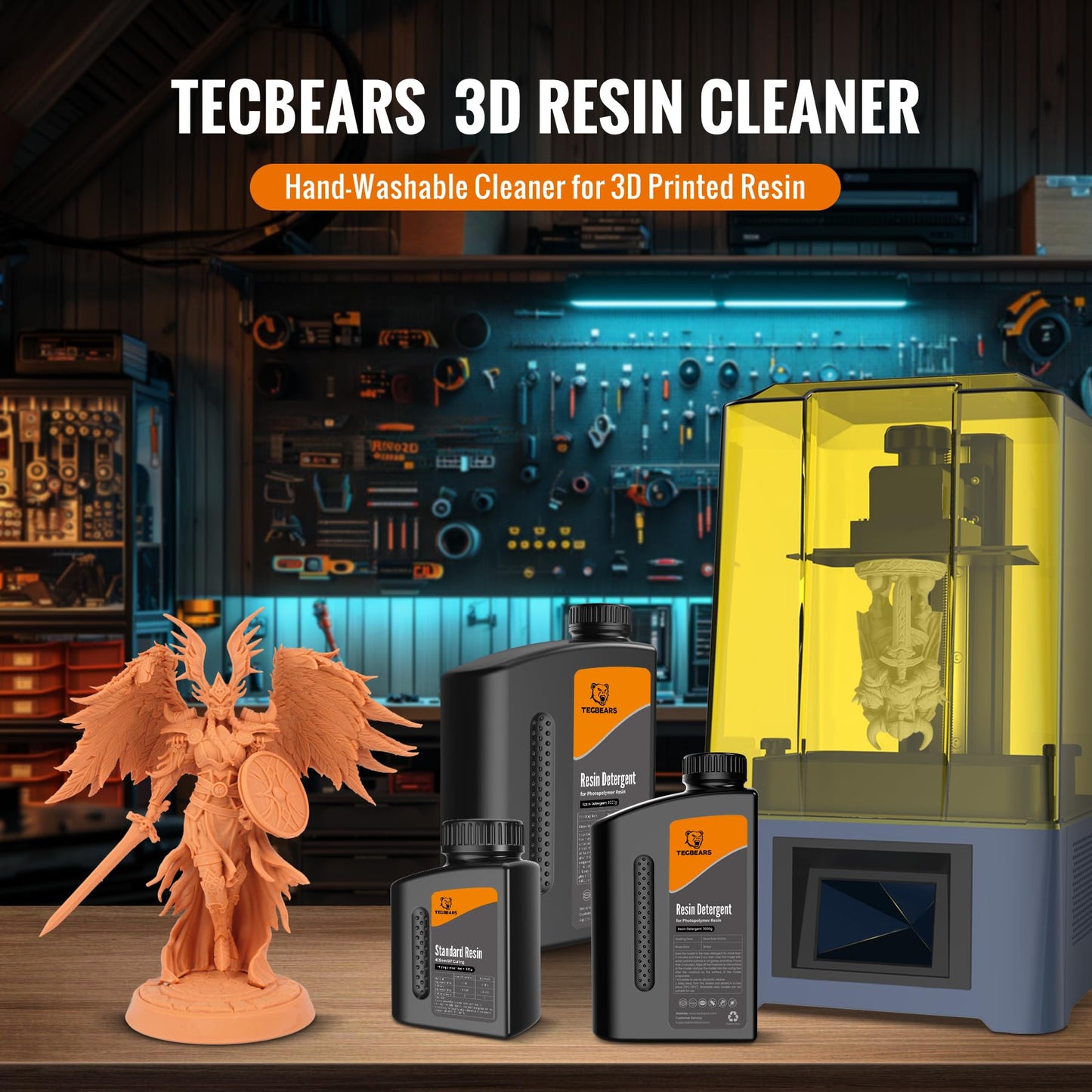 TECBEARS 3D Resin Cleaner 4KG, 3D Printer Resin Detergent, Non-Toxic Reusable Resin Cleaner, Compatible with 3D Printer Resin, UV Resin, 2KG 2Pack