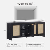 SICOTAS TV Stand for Living Room Boho Entertainment Center for Bedroom with 4 Rattan Cabinets Farmhouse Television Stands with Storage Large Media Console Table for TVs up to 45 50 55 60 65 Inch SICOTAS