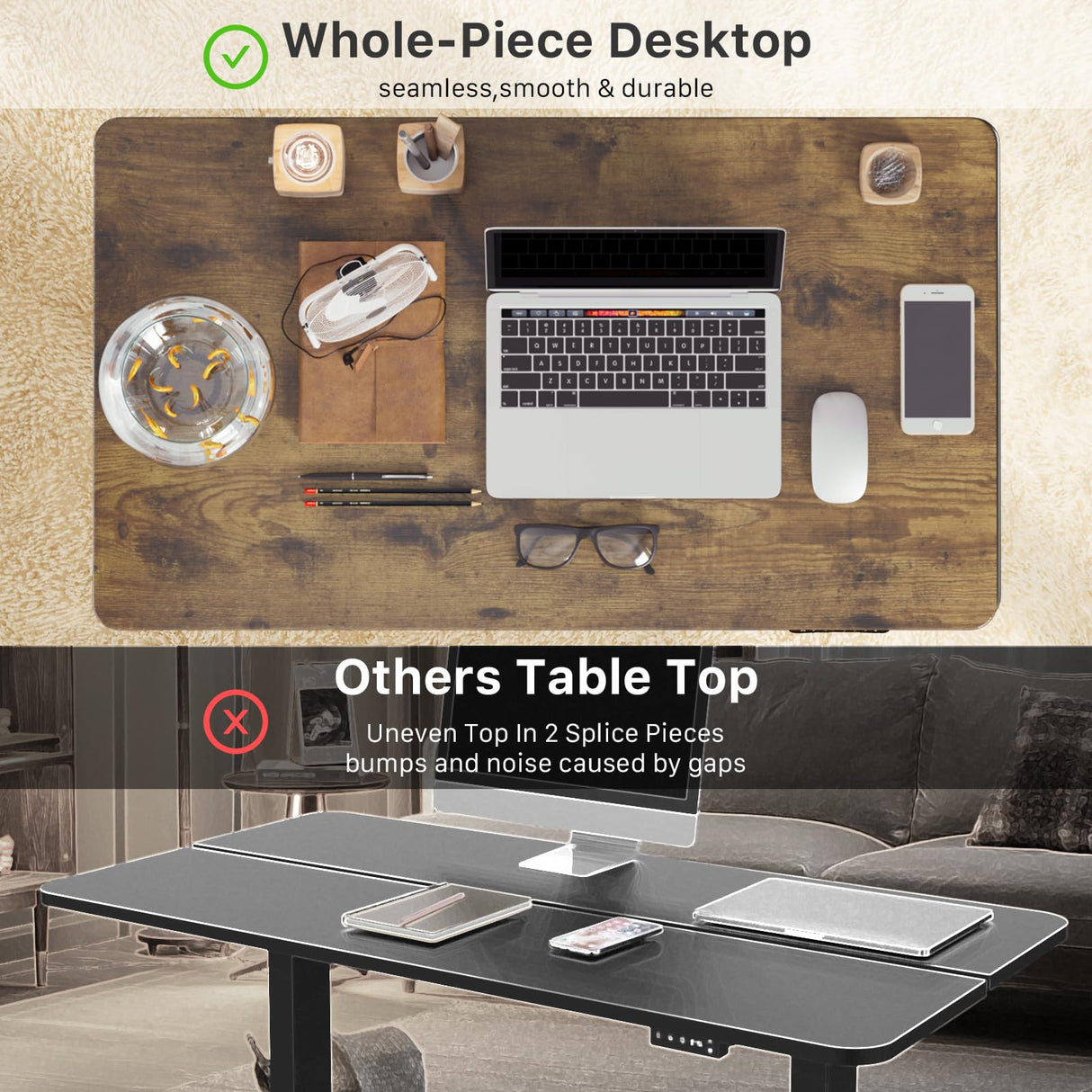 JOY worker Small Electric Standing Desk, 35" x 20" Whole Piece Height Adjustable Desk with Memory Controller, Grey Sit to Stand Desk Workstation for Home Office, Rustic JOY worker